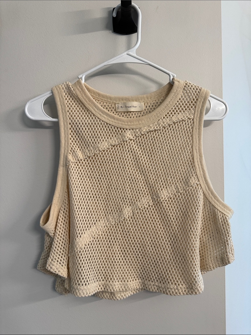 By Together Cream Knit Mesh Cropped Tank